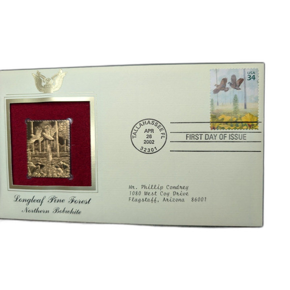 Other - Longleaf Pine Forest – Northern Bobwhite– Gold Relief – First Day of Issue –2002